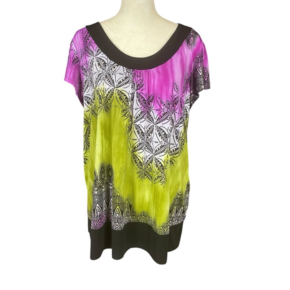 MKM Designs women's 1X multi colored stretchy short sleeve tunic top